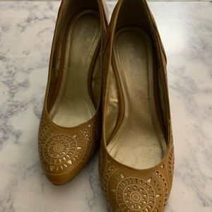 Tan Wedge Sandals with Cute Cutouts